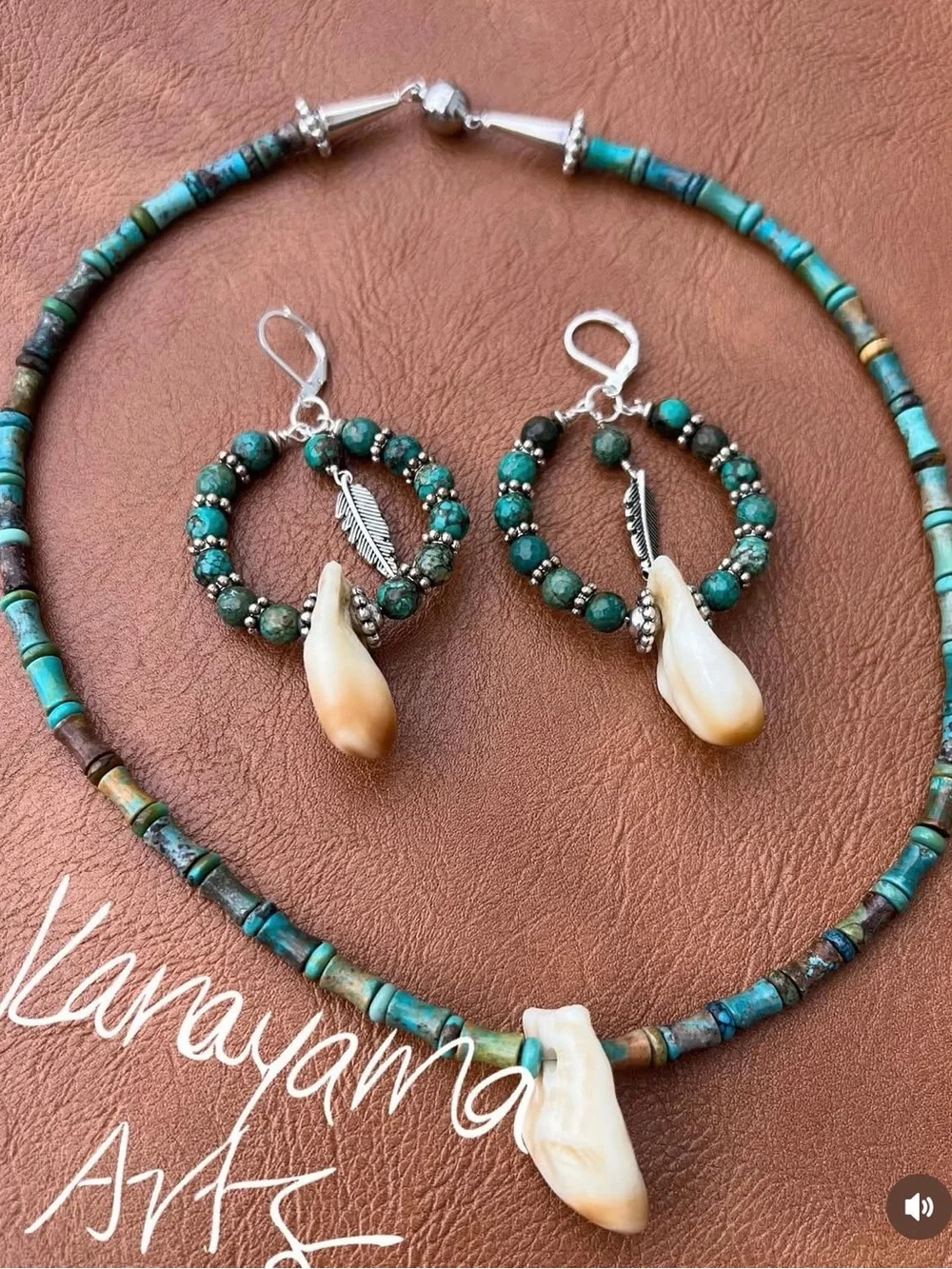 Reproduction Elk Tooth and Turquoise Set - Picture 1 of 1